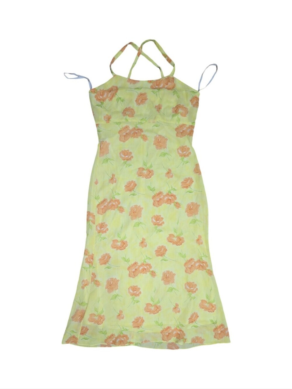 Lush Floral Yellow Midi Dress Crossback Straps Cottage Feminine Festival Light - Picture 5 of 11